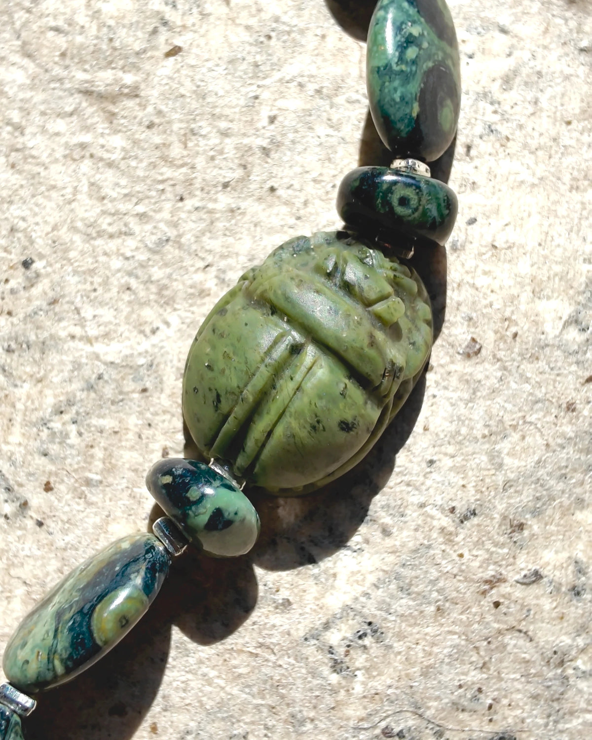 The Greenkeeper #58: Rounded scarab reverse of the green jasper focal