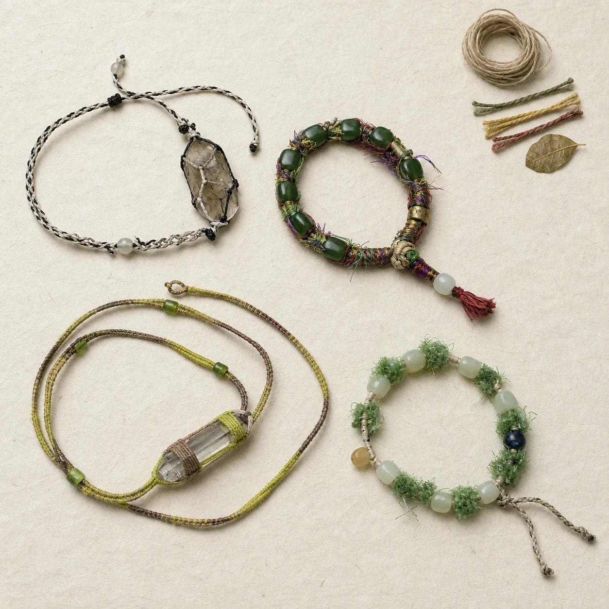 Vegan and plant-based jewelry filter by à la luck — finished plant-fiber and mineral talismans with material swatches