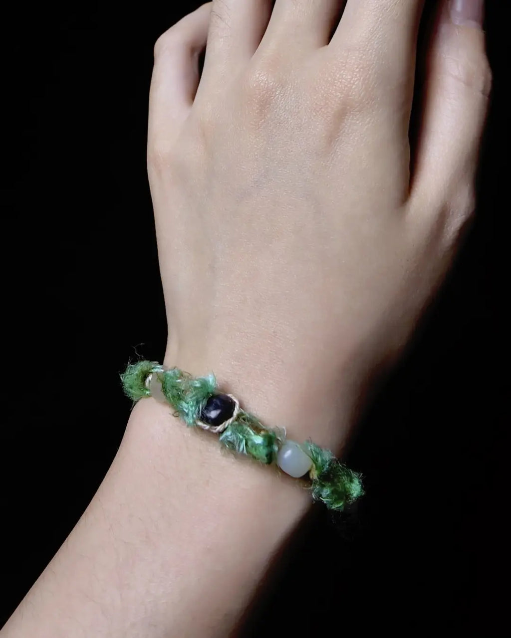 The Oasis #13 | Hetian White Jade & Banana Silk Bracelet