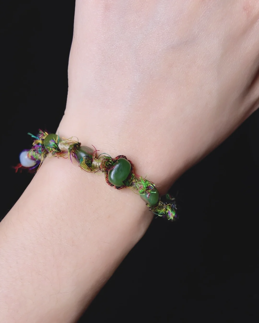 The Gaia #14 | Hetian Green Jade & Silk Energy Bracelet