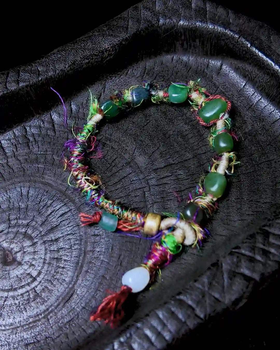The Gaia #14 | Hetian Green Jade & Silk Energy Bracelet