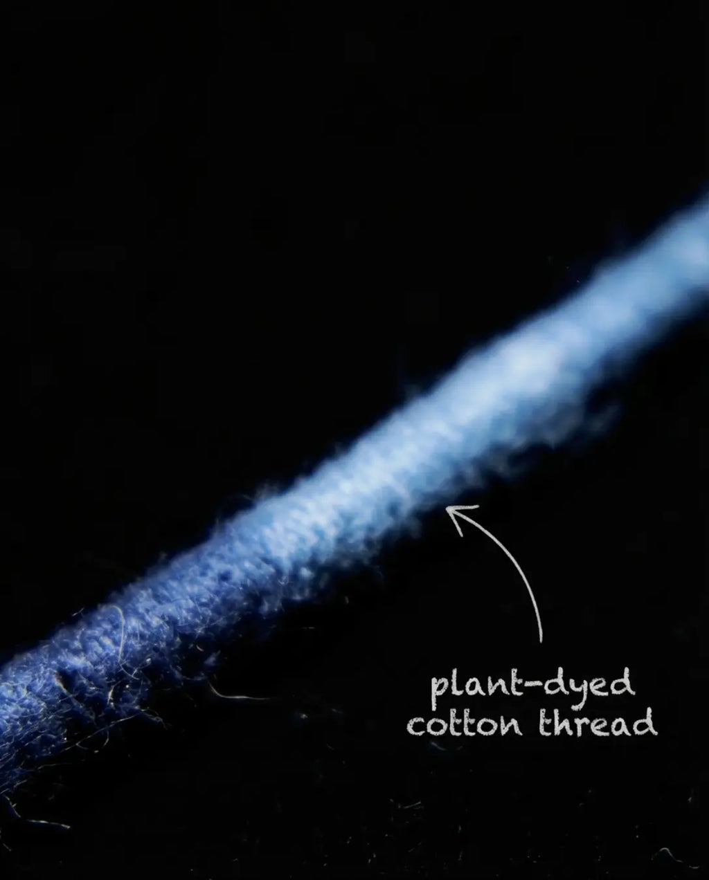 Plant-dyed cotton thread macro from The Visionary #21 — close-up of the wrapped fiber thread used in the hand-knotted construction