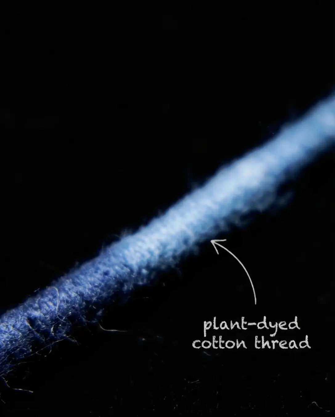 Plant-dyed cotton thread macro from The Visionary #21 — close-up of the wrapped fiber thread used in the hand-knotted construction