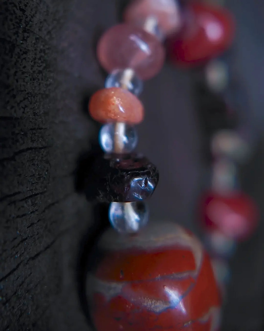 The Hearth #25 bracelet, detail view 5 — showing bead-knot construction and accent stones