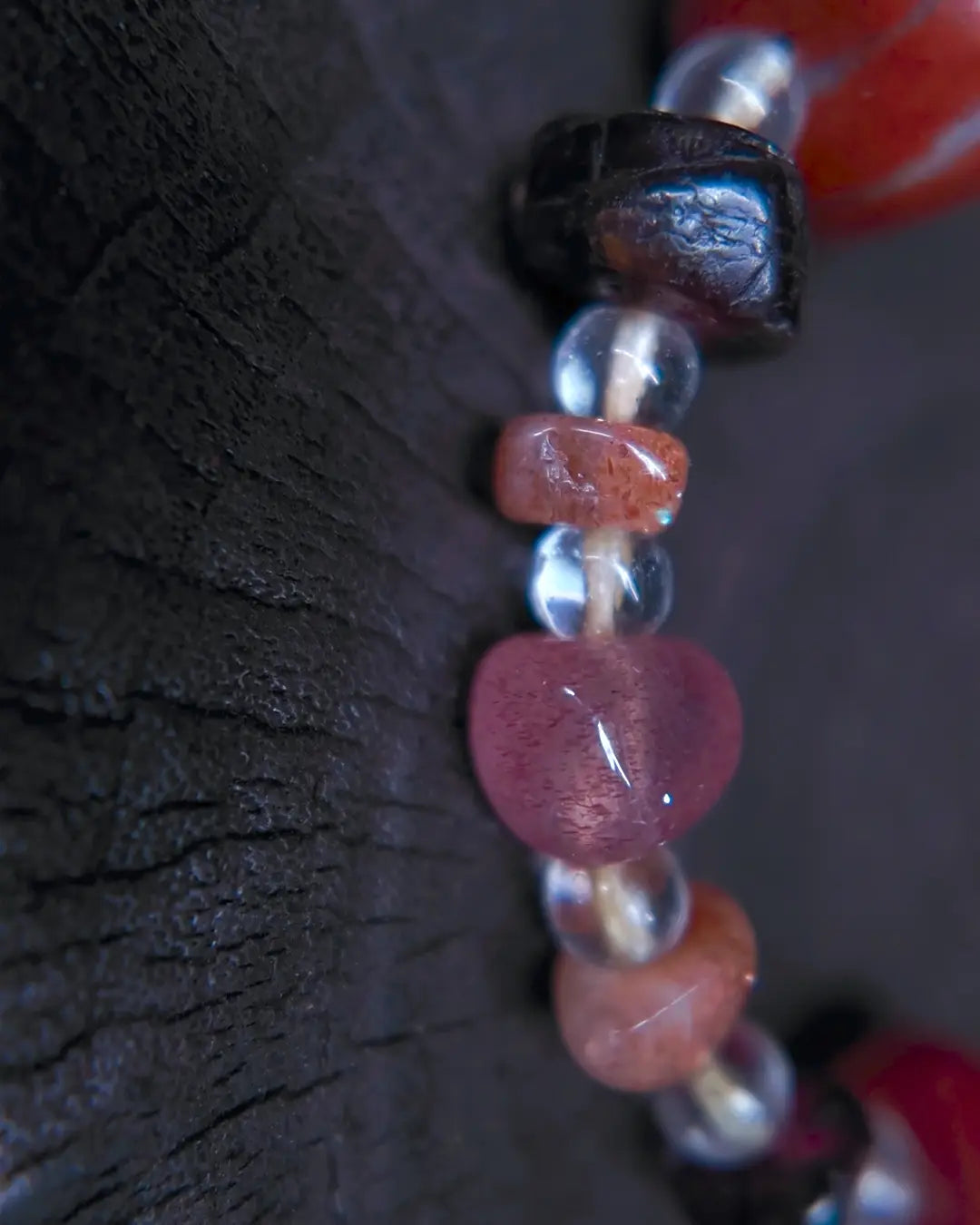 The Hearth #25 bracelet, detail view 8 — showing bead-knot construction and accent stones