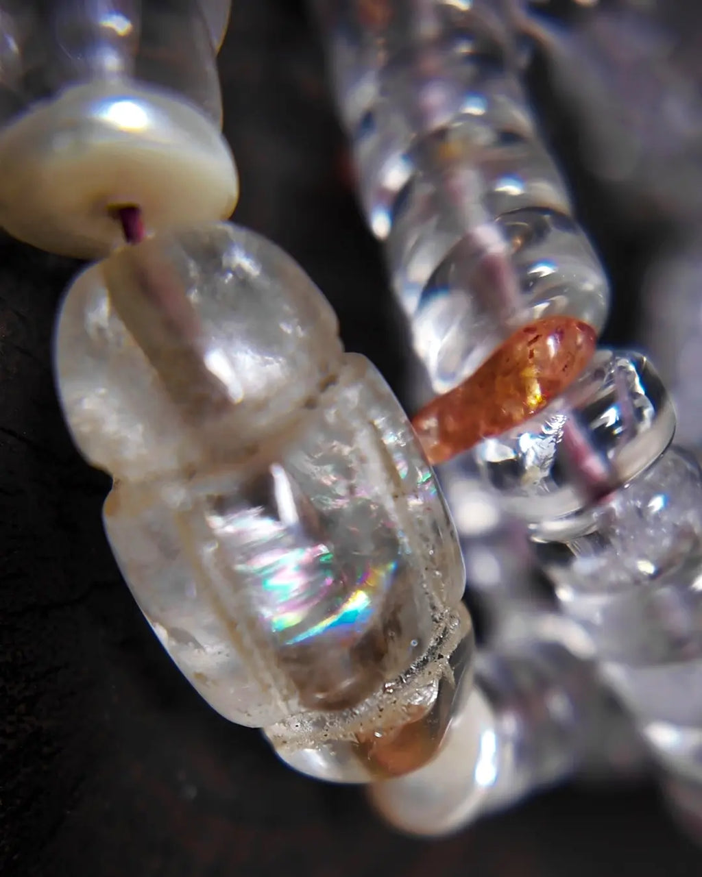 The Adept #27 necklace, detail view 6 — showing bead-knot construction and accent stones
