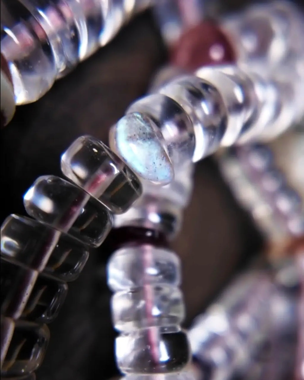 The Adept #27 necklace, detail view 9 — showing bead-knot construction and accent stones