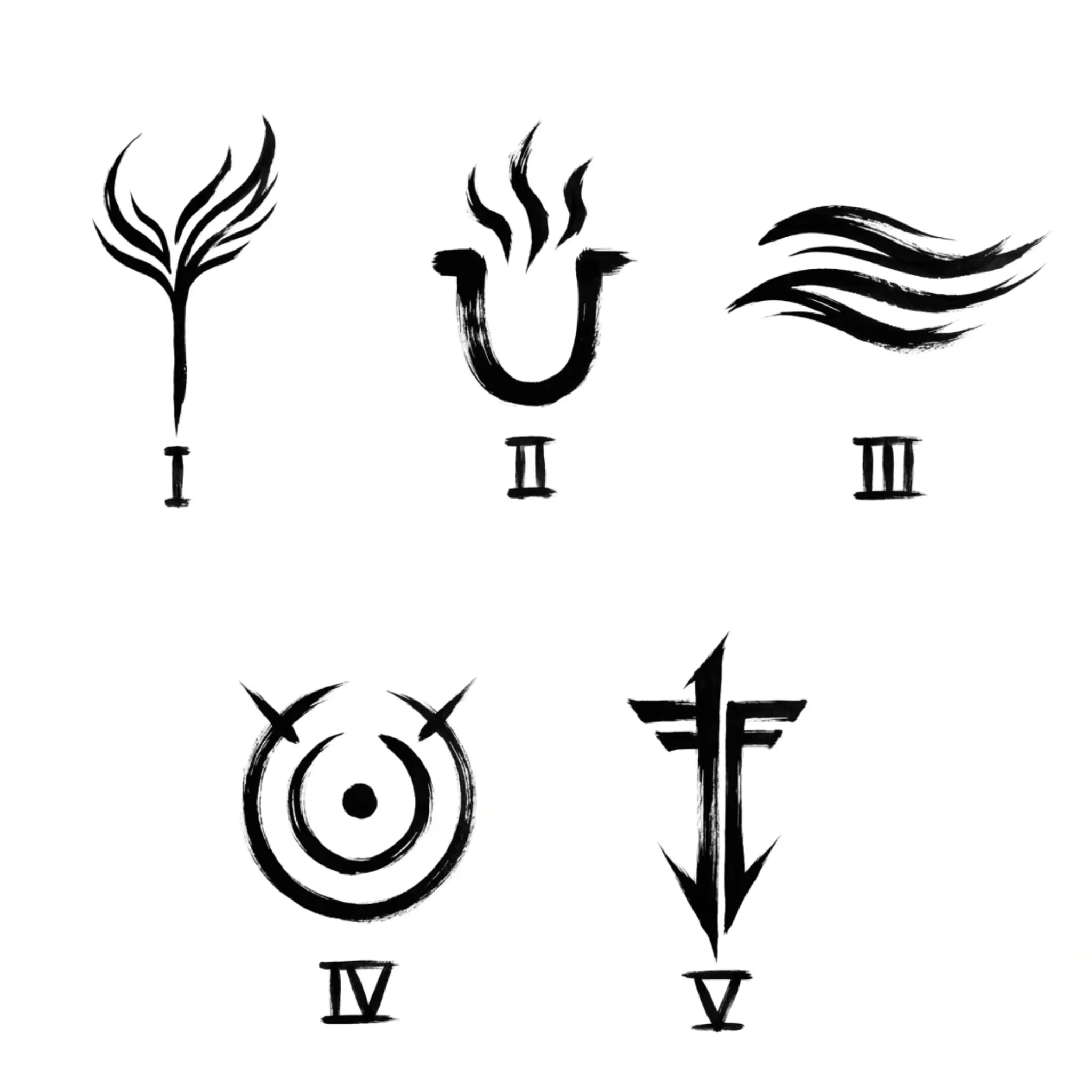 Set of five black sacred sigils for intuition quiz