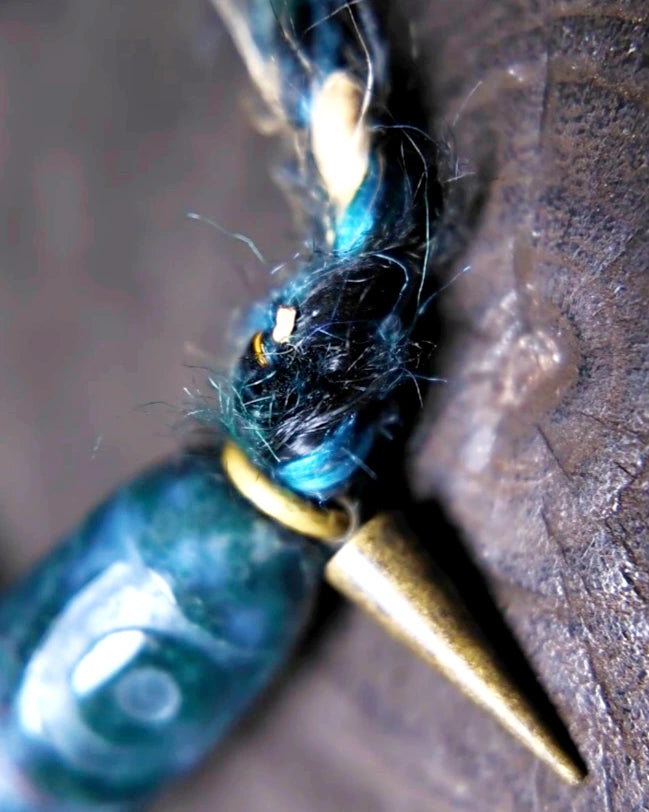 Detail of the moss agate focal, Nepali glass and oxidized copper accent