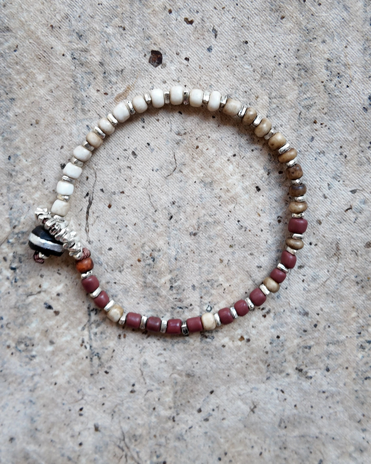 The Daybeads #46 Wine & Cream bracelet full view of the single bracelet