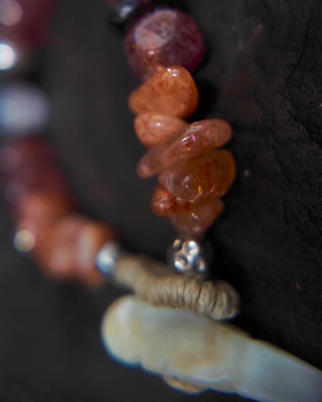 West Asian carved white jasper closure and waxed thread on The Kindling #34