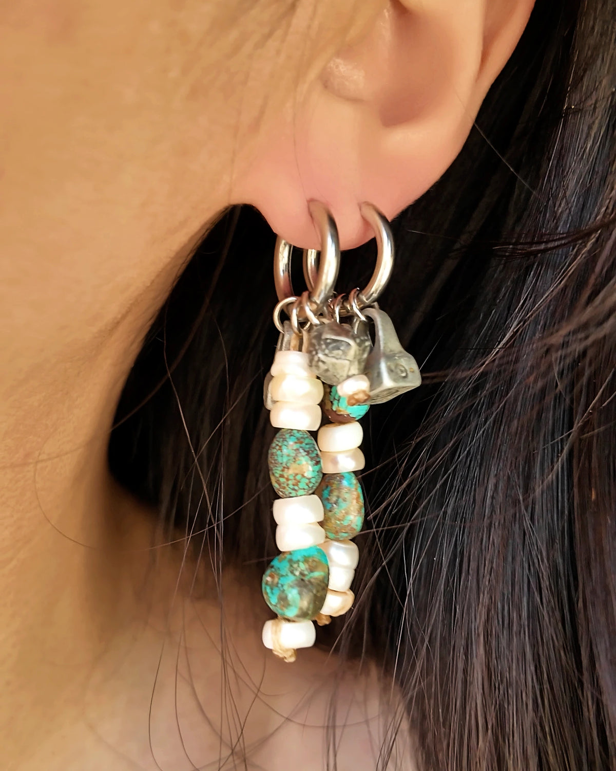 The Littoral #51: Both earrings shown together for comparison of the AB bead arrangements