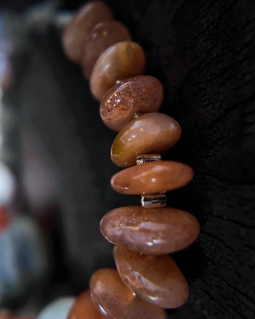 Sunstone bead side detail on The Lucent #35 bracelet