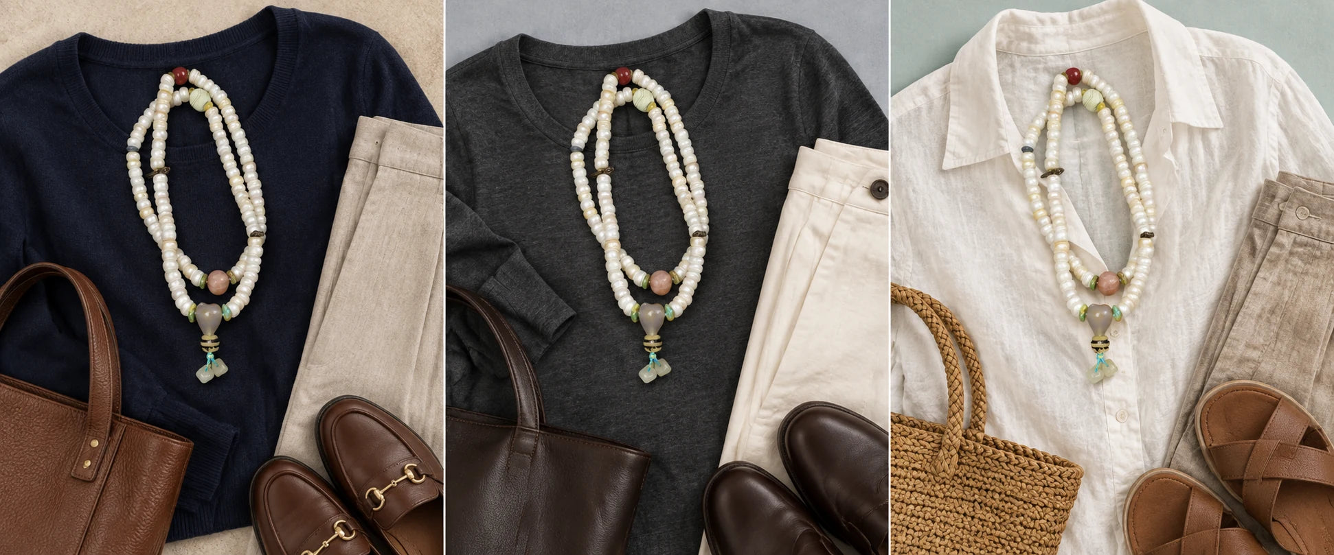 Navy knit, clean lines — The Devotion #07 | 8mm Pearl Heishi 108 Mala