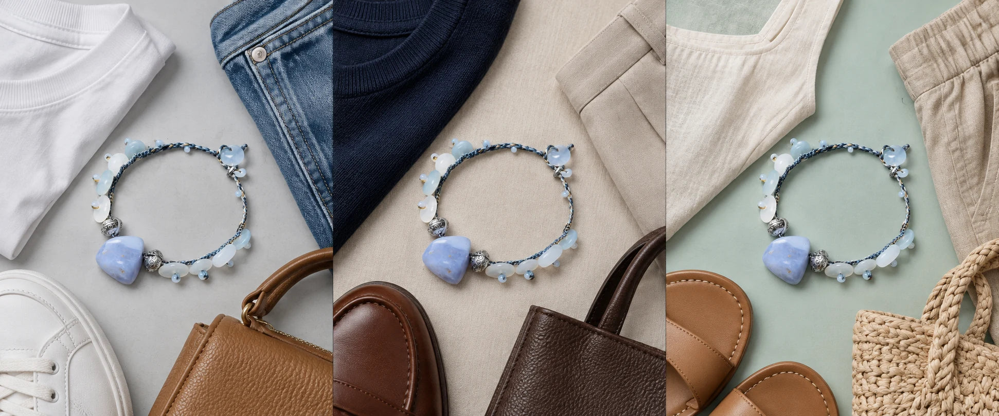 White cotton, easy denim — The Oracle #17 | Blue Lace Agate & Moonstone Bracelet