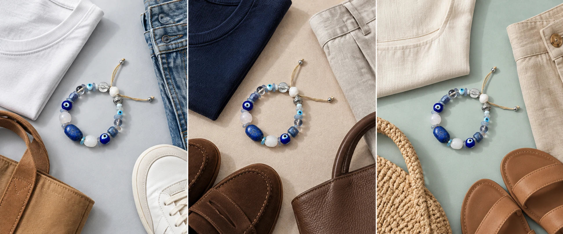 White cotton, easy denim — The Augur #33 | Lapis Lazuli & Blue Moonstone Vision Bracelet
