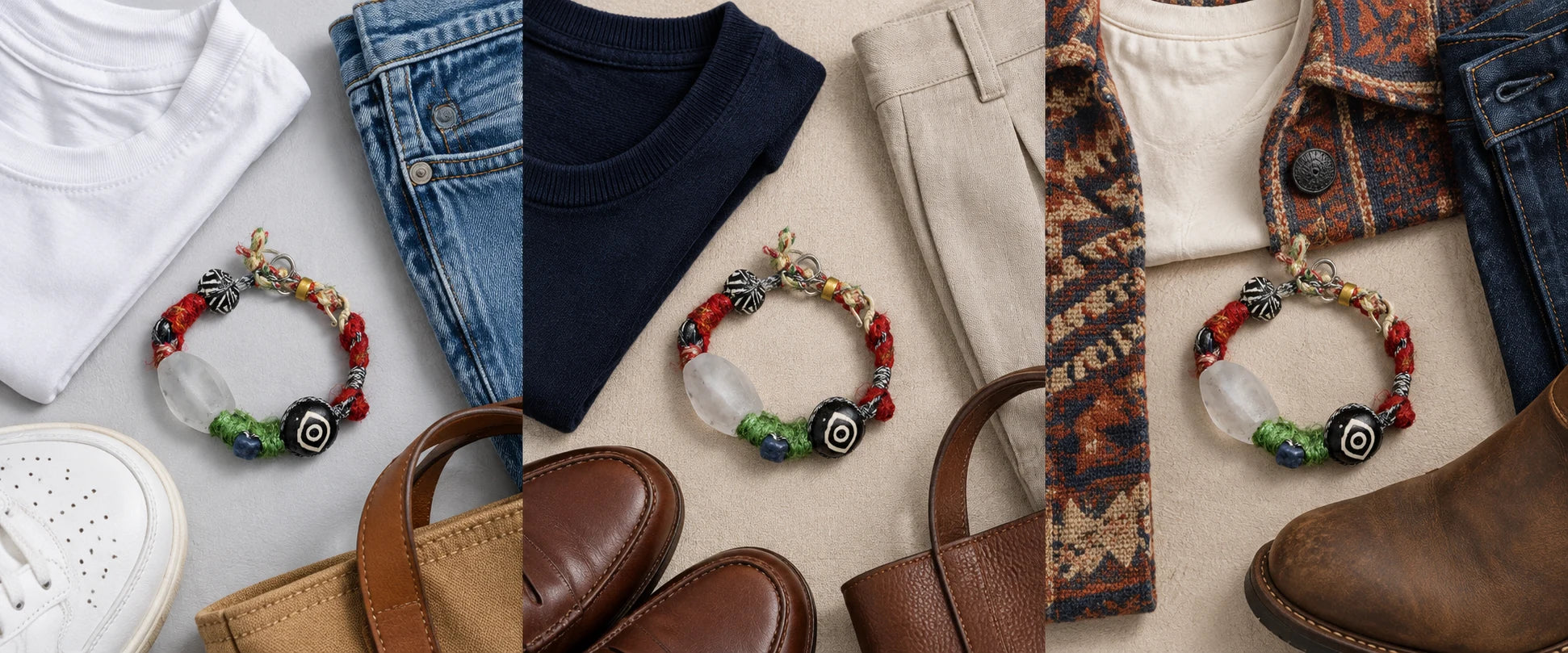White cotton, easy denim — The Shaman #10 | Himalayan Agate & Sapphire Energy Bracelet