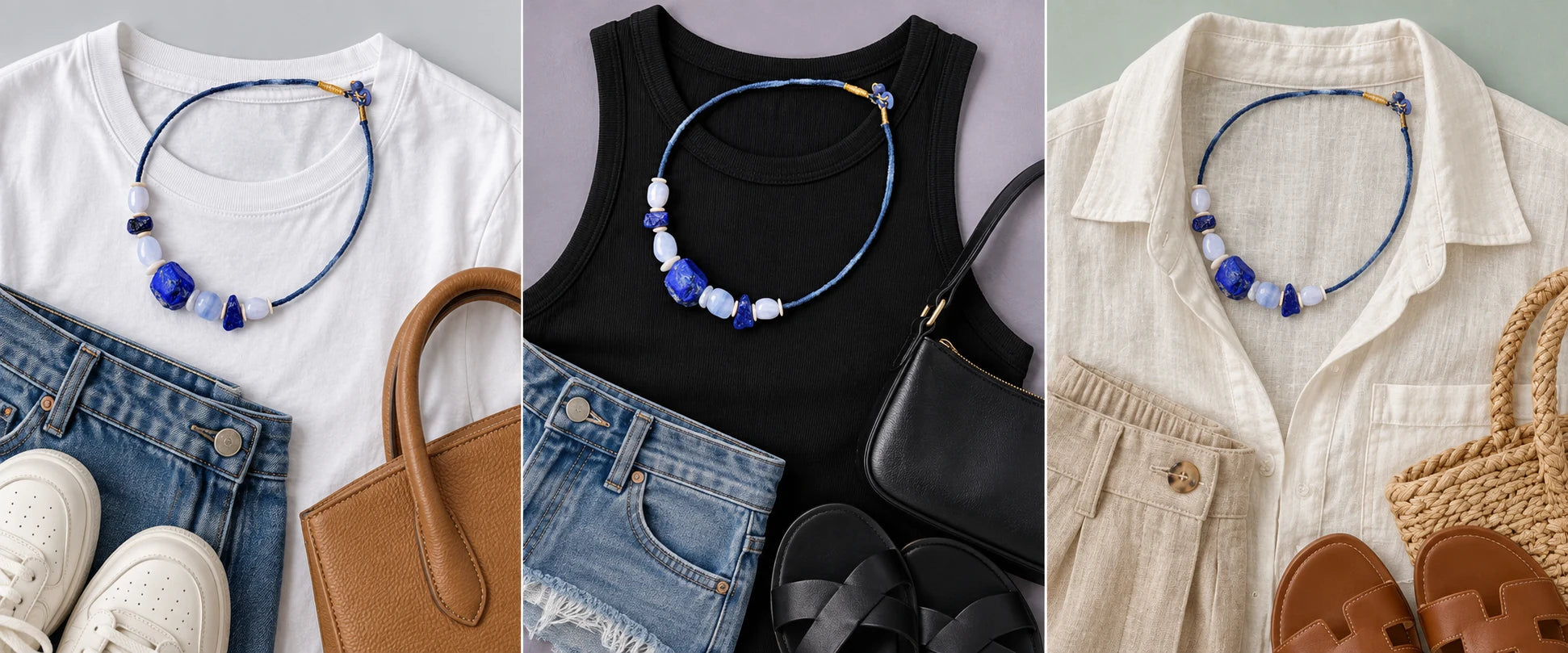 White cotton, easy denim — The Visionary #21 | Raw Lapis Lazuli Clarity Necklace