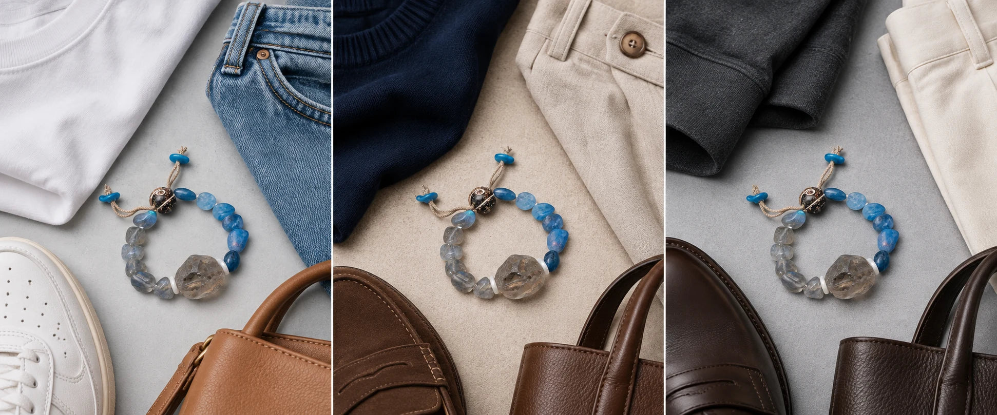 White cotton, easy denim — The Witness #24 | Himalayan Smoky Quartz & Labradorite Grounding Bracelet