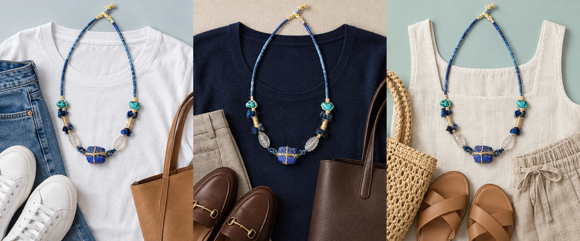 White cotton, easy denim — The Conduit #22 | Raw Lapis Lazuli & Dyed Magnesite Clarity Necklace