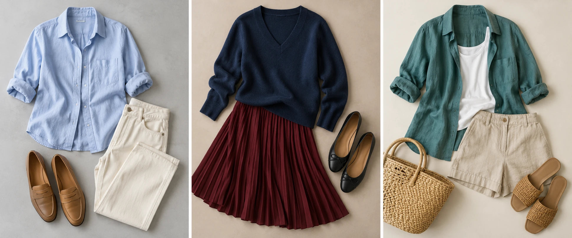 Pale blue cotton and cream denim. — The Emberline #47 | Himalayan Quartz & Garnet Necklace