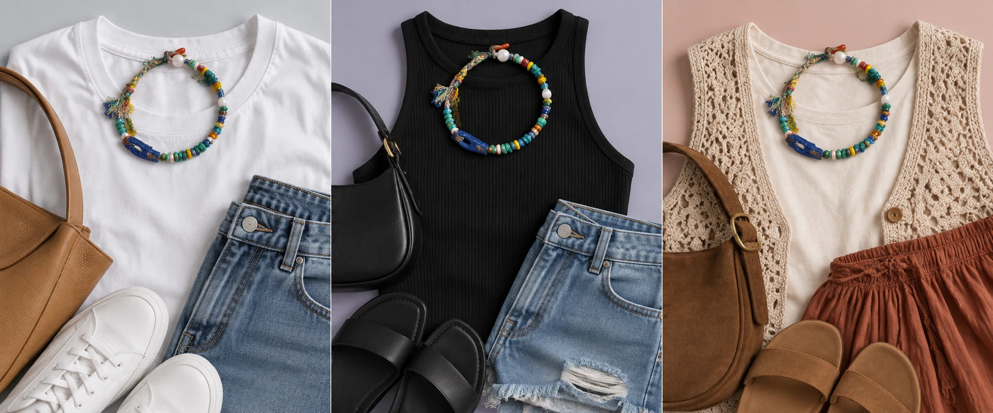 White cotton, easy denim — The Gatherer #37 | Carved Lapis Convertible Choker & Wrap Bracelet