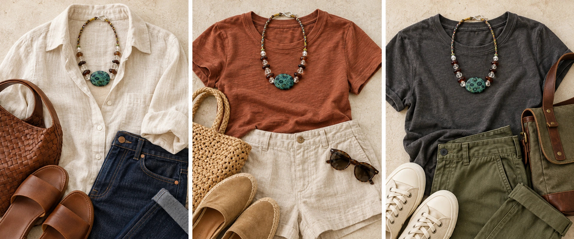 Linen, denim and warm leather. — The Grove #45 | Kambaba Jasper & Amber Necklace